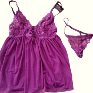 Bras N Things Purple Lace Chemise Set